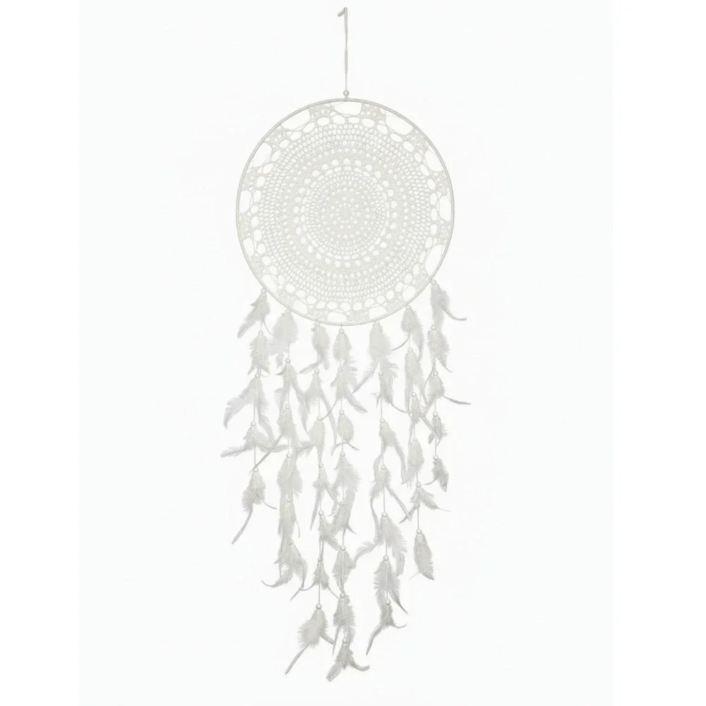 Boho Dream‎ Catcher White Lace Feathers Wall Hanging Decor 48 Inch
